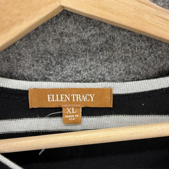 Ellen Tracy T-Shirt Women XL Black Striped 3/4 Sleeve Round Neck Rayon Casual - Picture 3 of 7